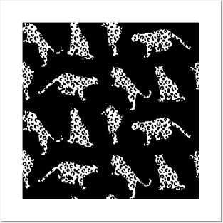 Black and White Leopard Silhouettes Posters and Art
